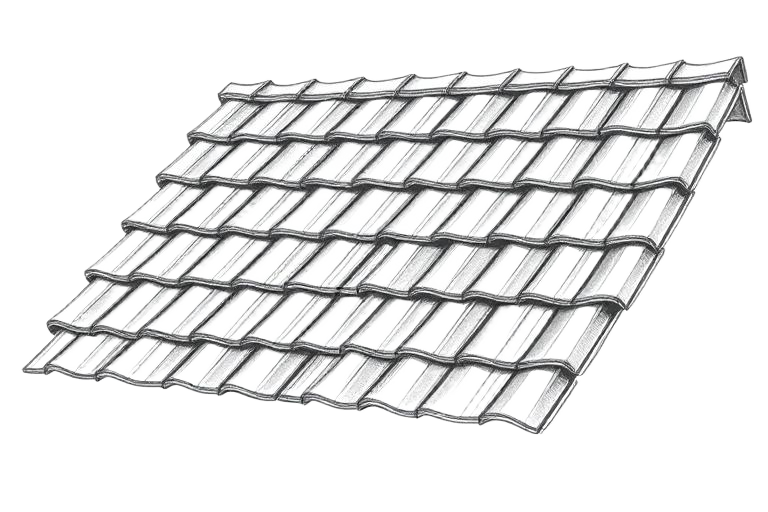 Illustration of a multi tile roof roof profile with BettaBracket mounting detail