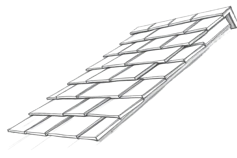 Illustration of a slate & similar roof profile with BettaBracket mounting detail
